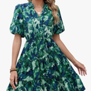 BTFBM Women Summer Floral Short Dresses V Neck Short Sleeve Tiered Ruffle Boho Swing Dress A-Line Mini Dresses Size XL