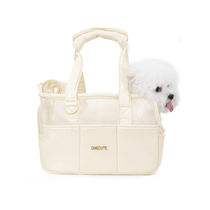 Dog Purse Carrier for Small Dogs Rabbit cat with Large Pockets, Cotton Bag, Dog Carrier Soft Sided, Collapsible Travel Puppy Carrier (Beige Breathable, 13.6" L x 6.5" W x 10.0" H)