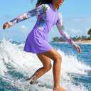 HOZIY Girls Long Sleeve Swimsuit Two Piece Rash Guard Dress with Swim Shorts Front Zip for Kids Tween Teens UPF 50+, 9-10Y