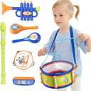 iPlay, iLearn Toddler Musical Instruments Toys, Kids Drum Set, Baby Trumpet, Percussion, Harmonica, Maraca, Flute, Tambourine, Birthday Gifts for 18 Months Olds Ages 2 3 4 5 Years Boys Girls Children