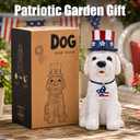 Solar Dog Patriotic Outdoor Statue: IP65 Weather Resistant American Flag Outside Figurine Decor for Garden Lawn Patio Yard - Birthday Independence Day Gifts for Women Men