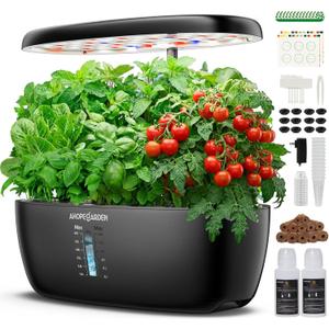 Ahopegarden Indoor Garden Hydroponics Growing System: 12 Pods Plant Germination Kit Garden Kit Growth Lamp Countertop with LED Grow Light Hydrophonic Planter Grower Harvest Vegetable Lettuce