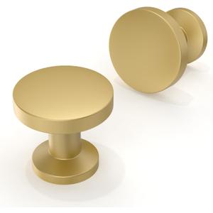 10 Pack Brushed Gold Cabinet Knobs 1-1/5 Inch(30mm) Single Hole Cabinet Pulls Round Kitchen Cabinet Knobs Drawer Knobs