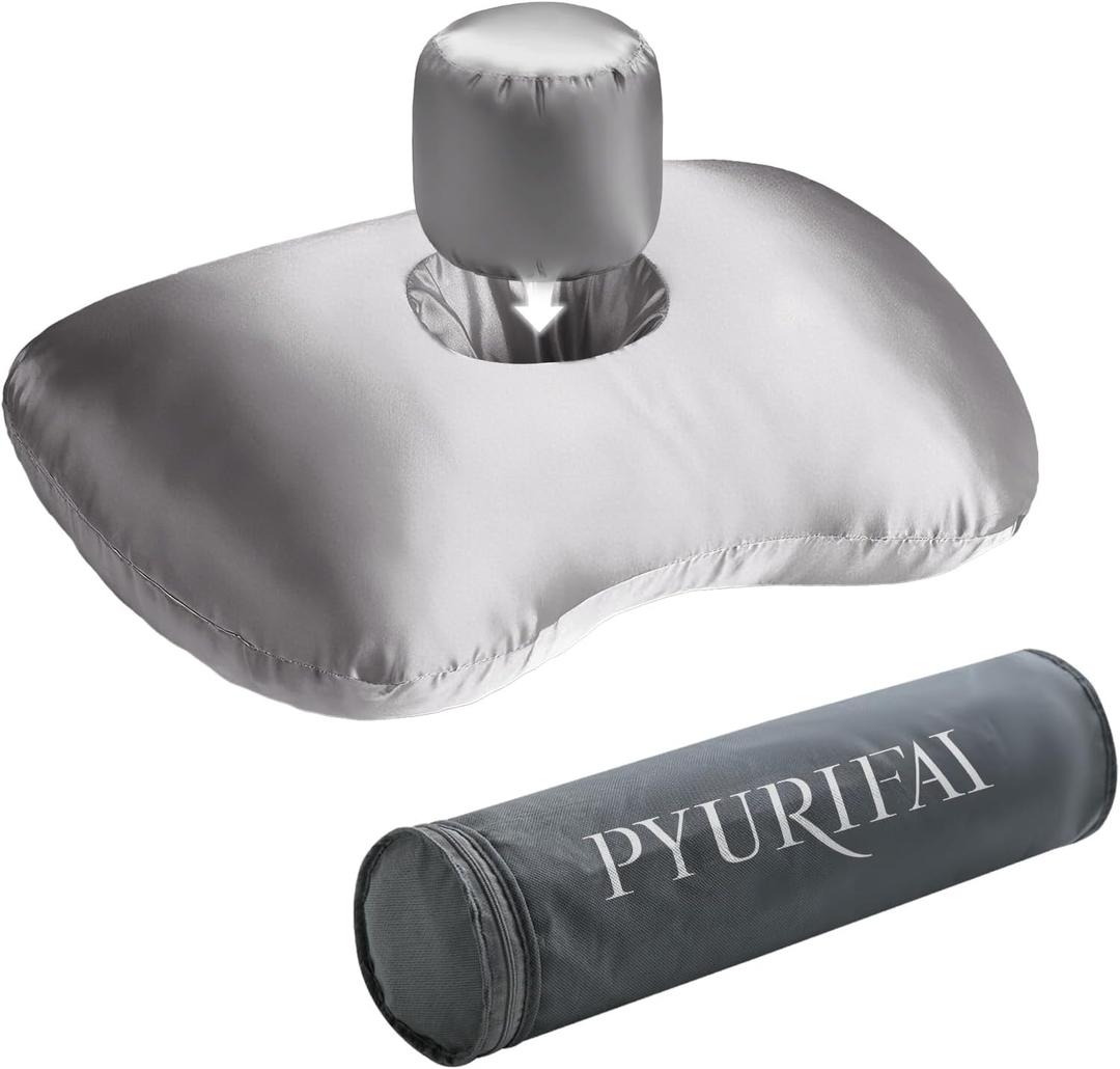 Piercing Pillow - Ear Piercing Pillow With Foam Plug, Adjust Shredded Memory Foam Picrcing Pillow For Side Sleepers, Donut Pillow For Ear With 4x4'' Hole, Ergonomic Curved Design, Silver Grey