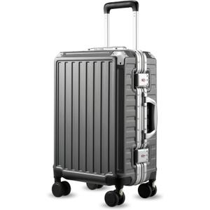 Carry On Luggage with Spinner Wheels, 8010S Aluminum Frame Zipperless Polycarbonate Hard Shell Suitcase (ZX-Core, Charcoal Metallic, 20 Inch)