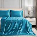 Homiest 60"x80" Duvet Cover for Weighted Blanket, Teal Satin Weighted Blanket Cover with 8 Ties, Silky & Removable Zippered Duvet Cover Full/Queen Heavy Blanket Duvet Cover for Adults
