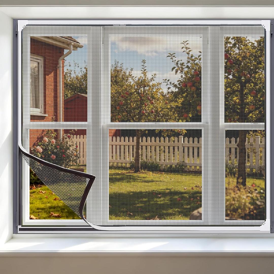 Magnetic Window Screen Max 55"x36", DIY Cut-to-Fit Magnets Mesh Screen for Windows, White Frame Netting, Easy Installation, Insect & Bug Protection, Gray