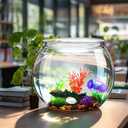 3 Gallon Plastic Betta Fish Bowl with 6 Pcs Artificial Plastic Plants and 500g Decorative Gravel, Betta Fish Tank and Decoration Accessories Small Large Bowl Ornaments Starter Kit