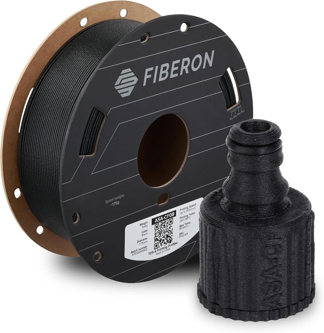 Polymaker Fiberon ASA-CF08 Black Carbon Fiber 3D Printing Filament 1.75mm 0.5KG, UV & Weather Resistant, High Rigidity, Heat Resistant, Easy to Print, Functional Parts & Prototypes, 6 Vibrant Colors
