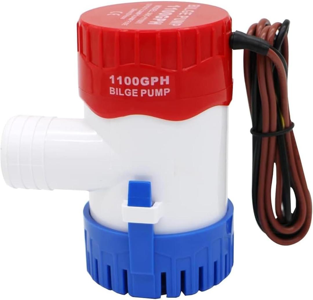 12V 1100GPH Non-Automatic Bilge Pump, Submersible Marine Boat Water Pump with Water-Cooled Motor, Ultra Quiet Electric Bilge Pump for Boats, Yachts, Ponds, Pools, RVs