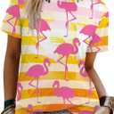 Womens Tie Dye Shirt Short Sleeve Crewneck Casual Loose Cute Tops Color-Block Pullover Sweatshirt (Large, B2-flamingo)
