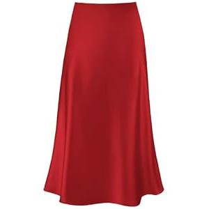 Women's Satin High Waist Hidden Elasticized Waistband Flared Casual A Line Midi Skirt M