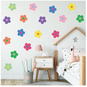 16Pcs Y2K Cute Flowers Wall Decal Kidcore Aesthetic Preppy Hippie Trendy Wall Art Decor Vinyl Peel and Stick Retro Colorful Flowers Stickers for College Teen Girls Dorm Bedroom Room Decoration