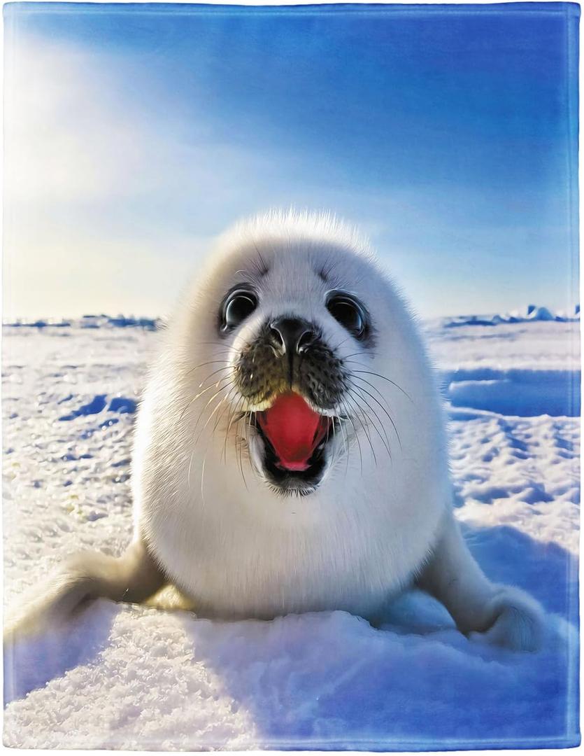 Cute Seal Throw Blanket for Women Girls Kids, Gifts for Seal Animal Lovers, Super Soft Warm and Lightweight, 60" x 80"