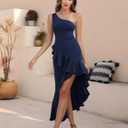 Women's One Shoulder Dress Sleeveless Midi Dresses Asymmetric Ruffle Bodycon Cocktail Party Dress (Medium, Navy)