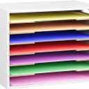 12x18 Construction Paper Organizer Wood, 7 Tier Desk File Organizer with Handle, Stackable Paper Sorter Storage Holder with Adjustable Shelves for Craft Room Home Office Classroom, White