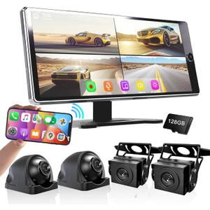 ASLONG 10.36" Wireless CarPlay Screen for Car & 4K 4CH Dash Cam with Android Auto, Portable HD Touchscreen Car Stereo with 1080P Backup Camera, GPS Navigation Mirror Link for Semi Trailer Truck
