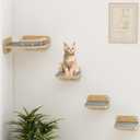Megidok Cat Wall Furniture Corner Climbing Shelf Perches, Cat Bed Wall Mounted with 3 Wide Steps,Modern Floating Stairs for Wall Indoor Cats up to 22 Lbs for Cats - Wood Color