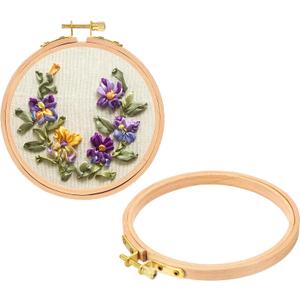 PATIKIL 2 Pieces 5 Inch Embroidery Hoops Round Adjustable Beach Wood Circle Cross Stitch Hoop Ring Bulk for Embroidery Art Craft Handy Sewing Decoration