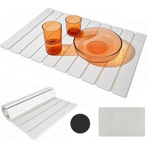 Diatomaceous Earth Stone Dish Drying Mat for Kitchen Counter 24x16, Non-Slip Quick-Dry Surface, Sleek Foldable Design & Collapsible Storage, White