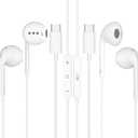 USB C Headphones 2 Pack, Wired Earbuds with Mic, Volume Control & Noise Cancelling, in-Ear Type C Earphone for iPhone 17 16 15 Pro Max,Samsung Galaxy S25,iPad,Laptop Pixel,All USB-C Devices (White)