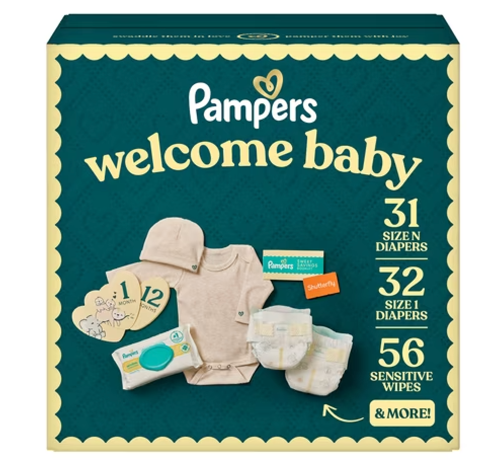Pampers Gift Set, Diapers, Wipes, and Milestone Gifts