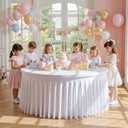 Wish Care White Tulle Tablecloth 48 Inch Spandex Elastic Round Table Cloths Ruffle Tutu Tulle Skirt 4ft Wrinkle Free Stretch Fitted Round Table Cover for Wedding Birthday Party Banquet Cake Events