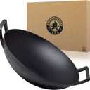 Backcountry Iron 14 inch Cast Iron Wok with Flat Base and Handles
