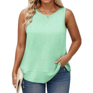 ROSRISS Plus Size Tank Tops for Women Summer Sleeveless T Shirts Loose Fit Crew Neck Tees Flowy Curved Hem Blouses XL-5XL (05_mint Green)