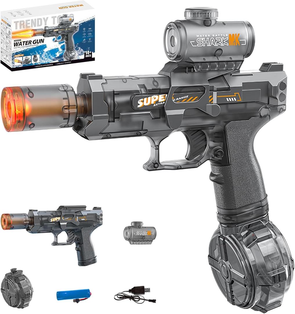 2026 Upgraded Edition Electric Water Blaster Stable Shooting Long Range Handheld LED Light Recoil Action Rechargeable Rapid Fire Squirt Gun for Summer Outdoor Backyard Water Games (Black)