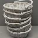 Barydat 6 Pcs Small Wicker Picnic Basket with Handle Flower Girl Baskets Oval Willow Woven Braided Gift Basket for Easter Weddings Baby Shower Home Garden Decor (White,9" x 7" x 4")