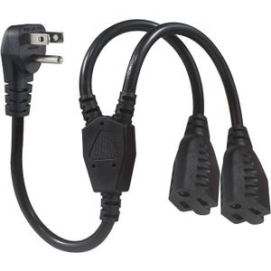 Power Cord Extension Y Splitter - 1 to 2 Way Outlet Adapter NEMA 5-15P 90-Degree Flat Plug to 2 X NEMA 5-15R with SJT 16AWG 3-Prong Cable Wire Extender Space Saver for Kitchen Home Office