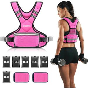 PACEARTH Adjustable Weight Vest 4-10lbs / 11-20lbs / 20-32lbs X-Shape Weighted Vest for Women and Men, Home Workout Ironsand Vest with Zipper Pouch and 6 Weight Packs,  Pink
