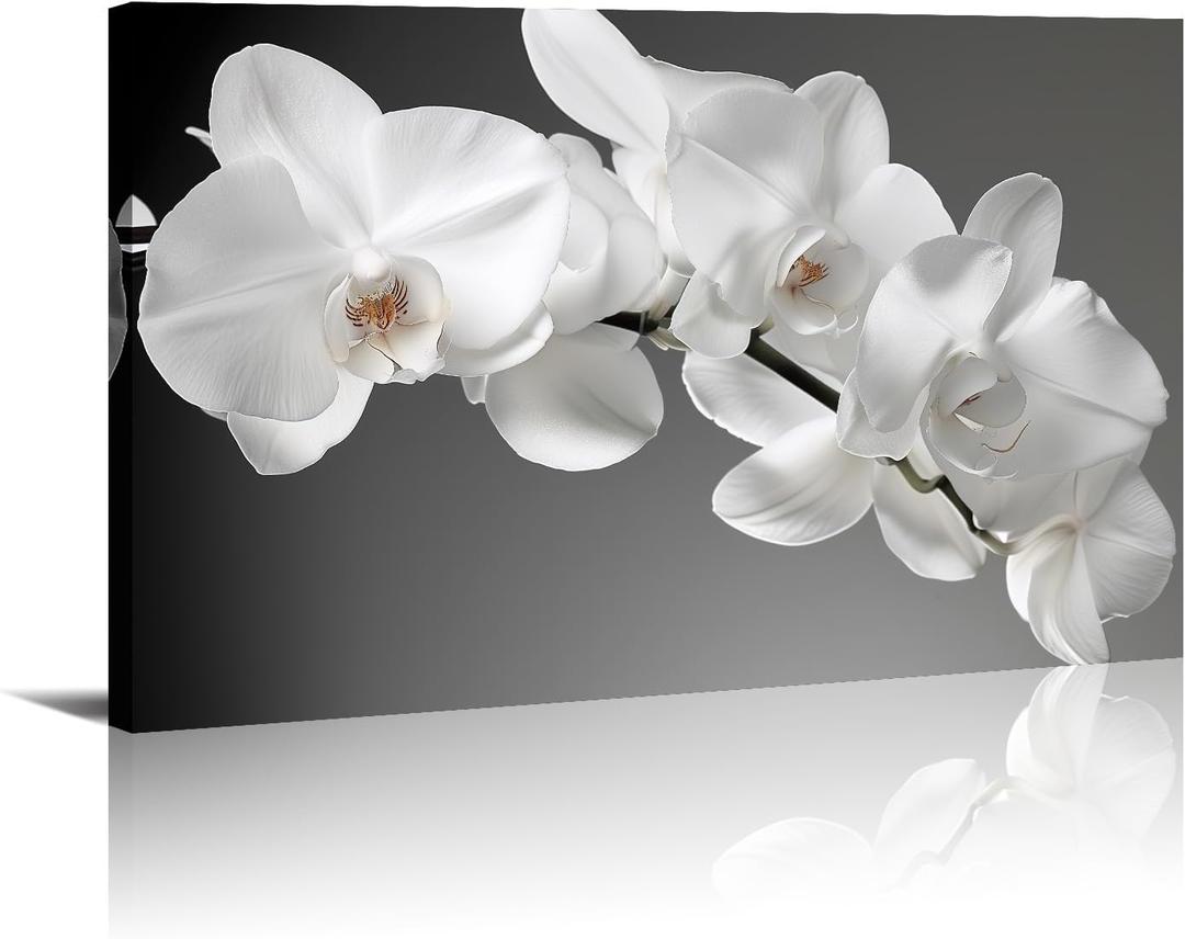 Orchid Canvas Wall Art Bathroom Wall Decor Gray Posters White Floral Painting Prints Modern Artwork for Living Room Bedroom Home Office Decor Framed(Flowers-5,16.00"x24.00")