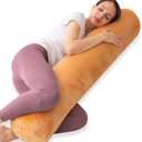 Bolster Pillow for Bed, Long Round Body Pillow for Adults with Removable Velvet Cover, Decorative Tube Roll Cylinder Pillow, 47 x 7.87 Inch, Brown