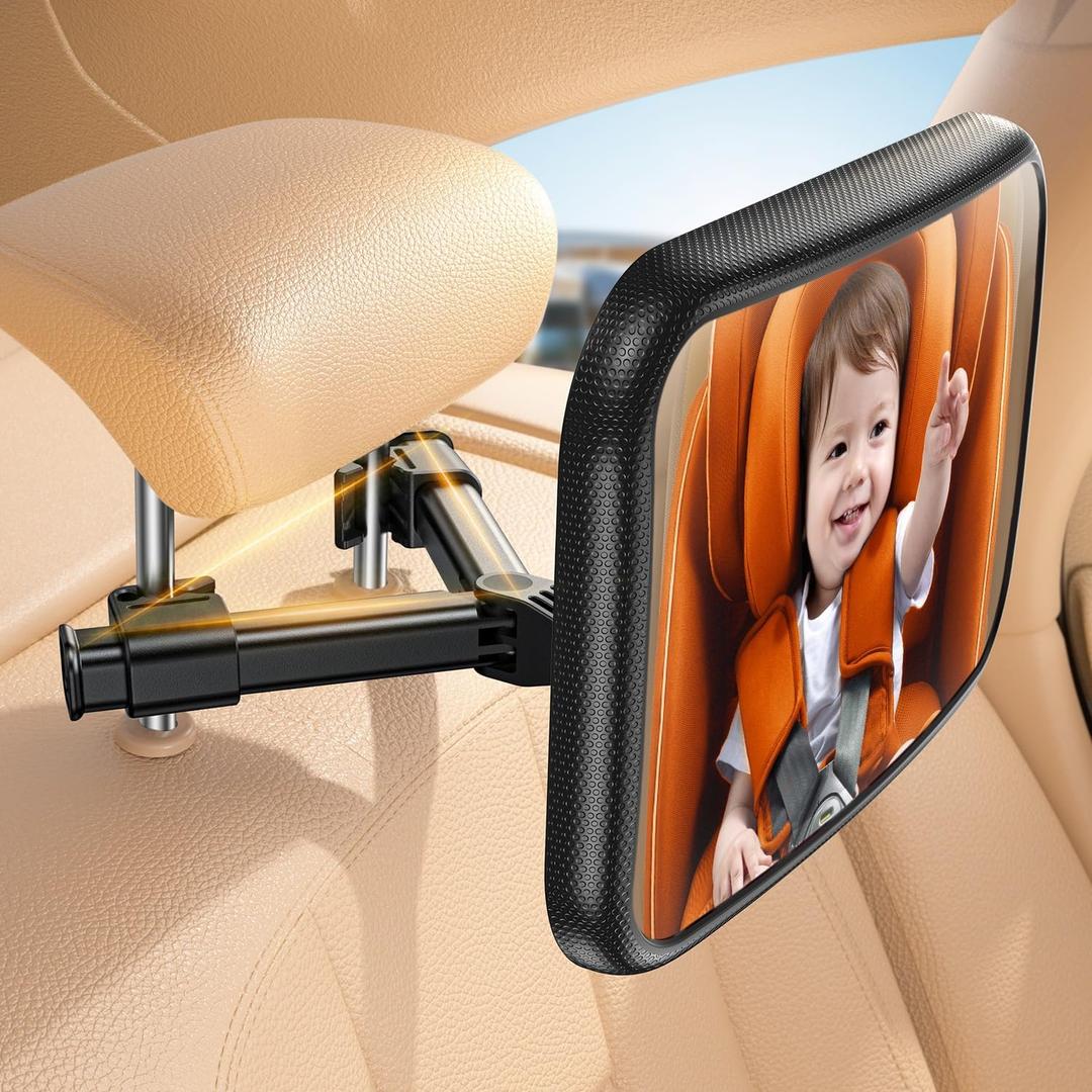 Lamicall Baby Car Mirror for Backseat - Never Shake Clip Hook, Safest Acrylic Rear Facing Car Seat Mirror, 3S Access, 360 Rotation & Wide Clear View, Newborn Baby Accessories Gifts (12.8")