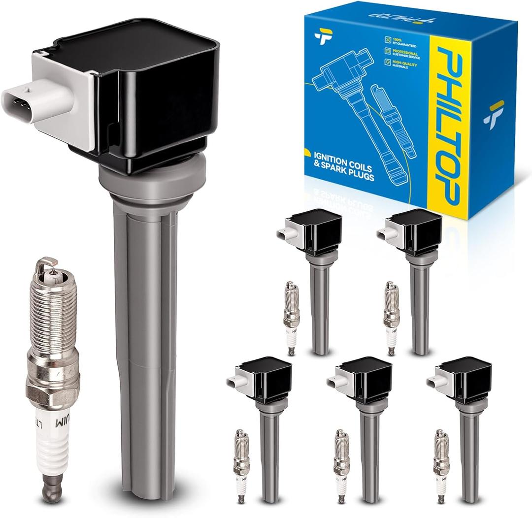 PHILTOP Ignition Coil Pack and Iridium Spark Plugs Fits for Ford 2015-2017 F-150 2.7T, 2015-2018 Edge 2.7T, Lincoln 2016-2018 MKX 2.7T, 2017-2020 Continental 2.7T/ 3.0T, 2017-2020 MKZ 3.0T, 6PCS UF773