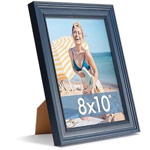 Gaevuian 8x10 Picture Frame, High Definition Glass for 8 x 10 Photo Frame, Vintage Picture Frames 8x10 Rustic Distressed Pattern, Wall and Tabletop Display, Navy Blue 1Pack