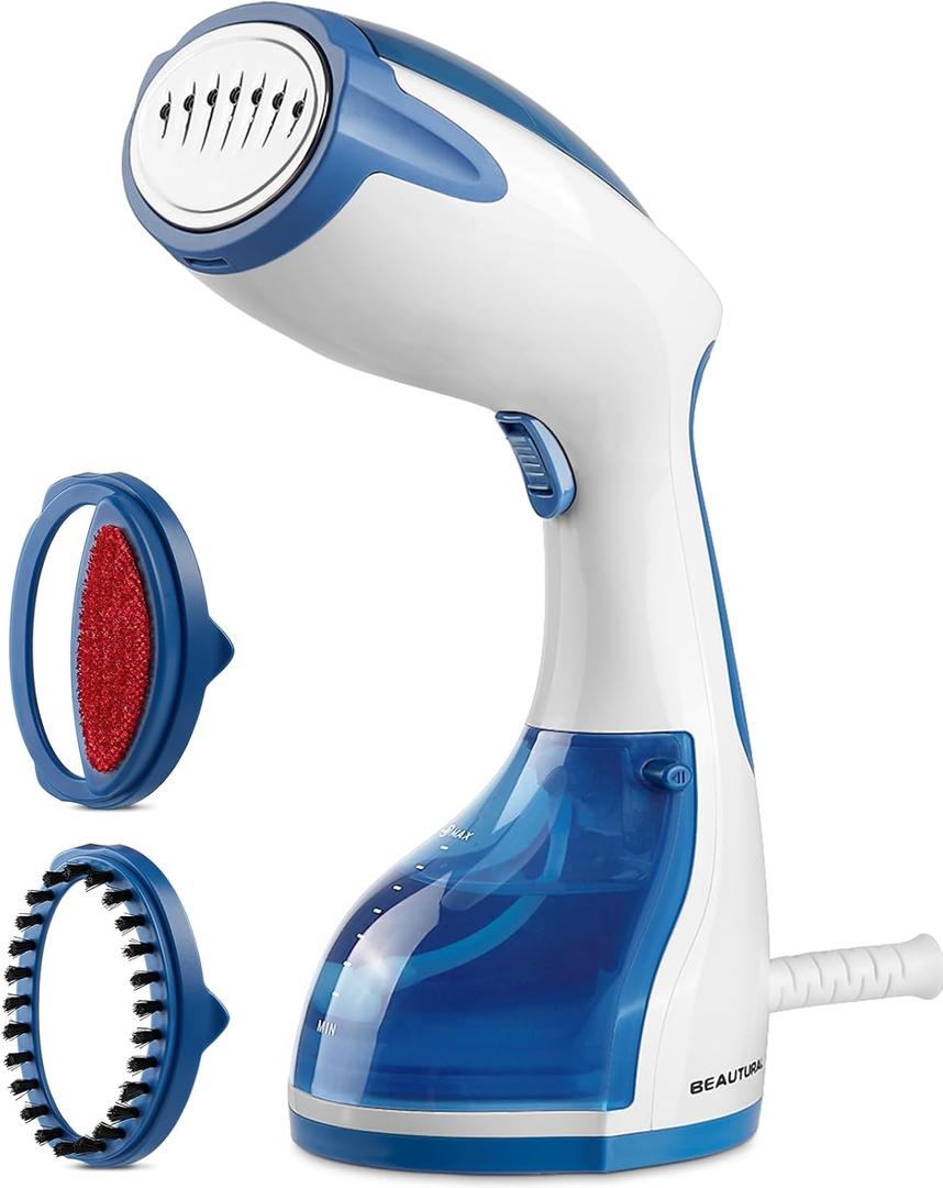 BEAUTURAL Steamer for Clothes, Portable Handheld Garment Fabric Wrinkles Remover, 30-Second Fast Heat-up, Auto-Off, Large Detachable Water Tank (Blue)