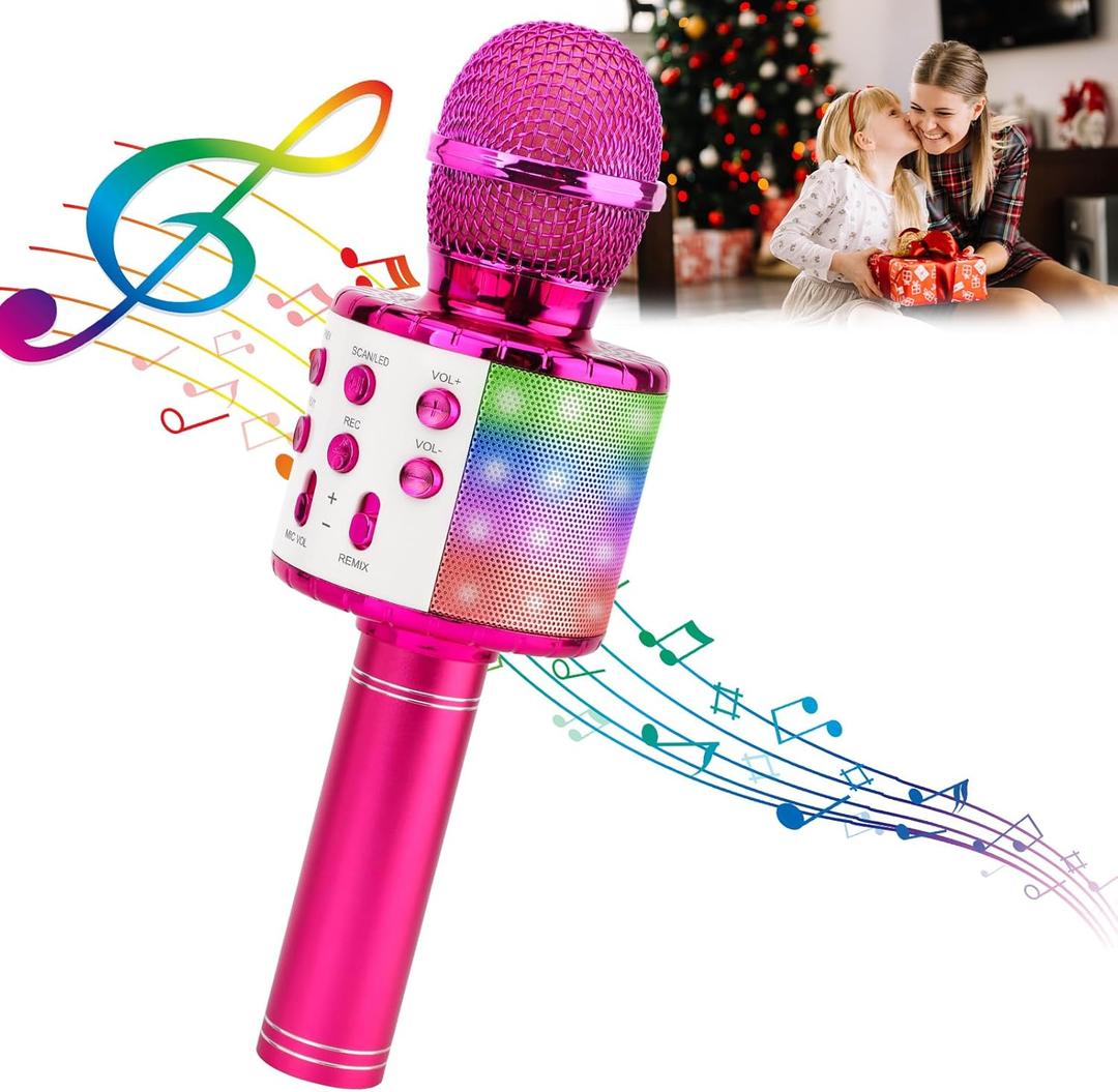 ShinePick Karaoke Microphone, 4 in 1 Wireless Microphone with LED Lights Handheld Portable Karaoke Machine, Home KTV Player, Compatible with Android & iOS Devices(Purple)