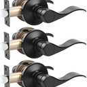 Probrico (3 Pack Passage Door Lever [Non-Locking Lever Set], Non-Locking Door Handle Set for Hallway or Closets, Keyless Black Finish Wave Door Lock, Reversible Right & Left Side Handed