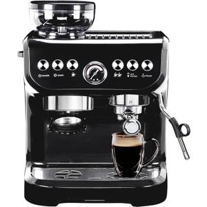 MIROX Espresso Machine 15 Bar, Coffee Maker With Milk Frother Steam Wand, Built-In Bean Grinder, Combo Cappuccino Machine with 70oz Removable Water Tank (ABS high-strength plastic shell) (BLACK)