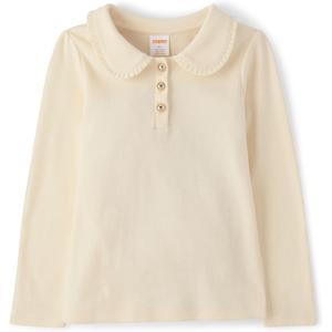 Gymboree Girls' and Toddler Long Sleeve Collar Top (5T, Fair Ivory)