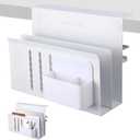 LUKETURE Desk Side Storage, 2 Tier Steel Hanging Organizer, No Drill Side Desk Organizer, Laptop Holder, with Pen Holder, Hanging Table Storage for Office Home, Fits Flat Edge Tables 0.3" to 2.8" (L(2 Tier), White)