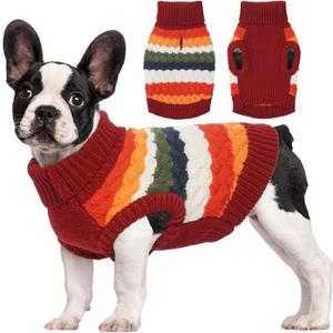 Kuoser Dog Sweater, XS Dog Sweater Pet Cable Knitted Pullover Warm Clothes, Puppy Turtleneck Classic Knitwear Soft Thickening Christmas Outfit, Cold Weather Thermal Wear for Small Dogs, Red XS (X-Small (Chest: 11.8''; Weight: 2 - 5LB))