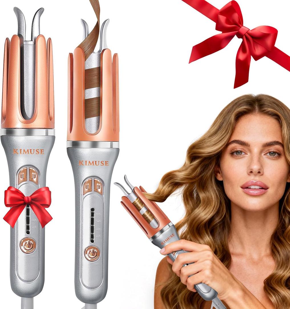 KIMUSE Automatic Rotating Curling Iron, 1.25 Inch - 4 Temp, Fast Heating, 2-Way Rotation, Anti-Scald & Tangle-Free, 30Min Auto Shut-Off, Dual Voltage for Travel, for All Hair Types & Beginners