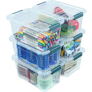 Storage Bins with Lids 6 Pack Clear Storage Containers, 7 Quart Stackable Plastic Containers with Secure Buckle Latch, Durable Storage Box Organizer for Pantry, Closet, Office & Classroom, Blue