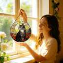 Stained Glass Window Hanging, 8 Inch Tabby Cat Suncatcher, Sun Catchers Indoor Window Ornaments, Suncatchers for Windows Hanging, Spring Home Garden Decor Panel Cat Lovers Gifts for Mom Grandma Wife