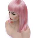 morvally Short Straight Bob Wig with Flat Bangs Natural Looking Heat Resistant Hair Cosplay Costume Wigs (14 inches Pink)
