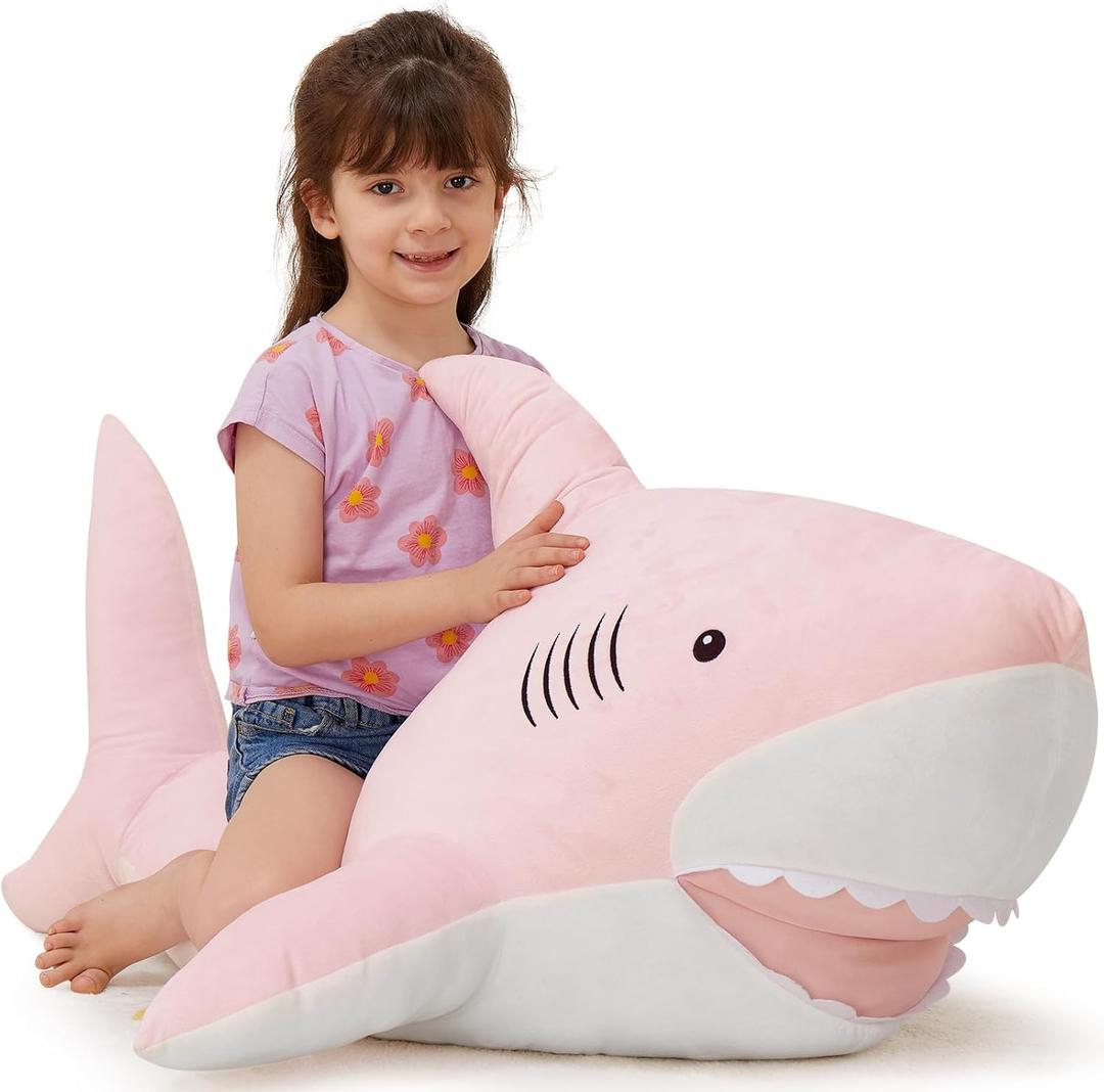 MorisMos 51inch Giant Shark Stuffed Animal, Large Shark Plush Toy Pillow Gift for Kids, Girlfriend, Pink